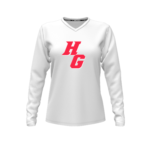 [CUS-DFW-TEES-PER-VNK-LSL-WHT-FYXS-LOGO2] Decker Performance T-Shirt (Female Youth XS, White, V Neck, Logo 2, Long Sleeve)