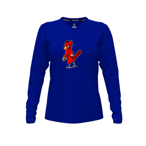 [CUS-DFW-TEES-PER-VNK-LSL-RYL-FYXS-LOGO1] Decker Performance T-Shirt (Female Youth XS, Royal, V Neck, Logo 1, Long Sleeve)