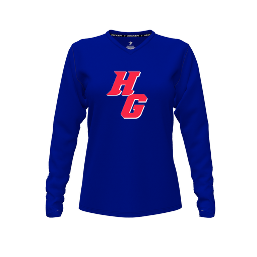 [CUS-DFW-TEES-CMF-VNK-LSL-RYL-FYXS-LOGO2] Comfort T-Shirt (Female Youth XS, Royal, V Neck, Logo 2, Long Sleeve)