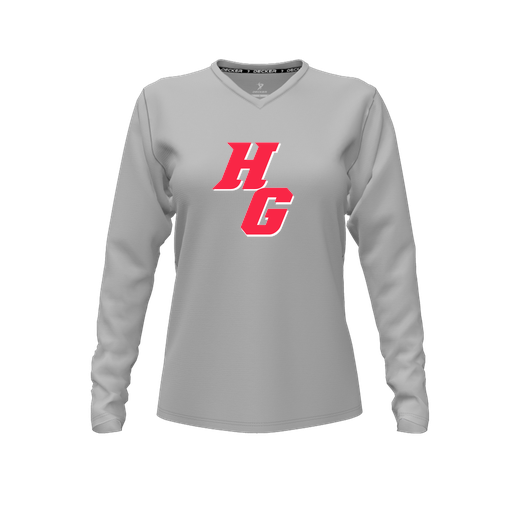 [CUS-DFW-TEES-CMF-VNK-LSL-GRY-FYXS-LOGO2] Decker Comfort T-Shirt (Female Youth XS, Gray, V Neck, Logo 2, Long Sleeve)