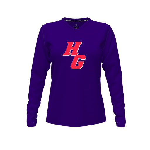 [FTLVCFPP-FYXS-LOGO2] Decker Comfort T-Shirt (Female Youth XS, Purple, V Neck, Logo 2, Long Sleeve)