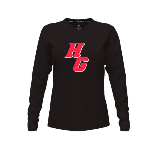 [CUS-DFW-TEES-PER-VNK-LSL-BLK-FYXS-LOGO2] Performance T-Shirt (Female Youth XS, Black, V Neck, Logo 2, Long Sleeve)