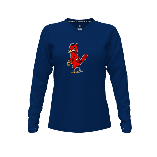 [CUS-DFW-TEES-PER-VNK-LSL-NVY-FYXS-LOGO1] Decker Performance T-Shirt (Female Youth XS, Navy, V Neck, Logo 1, Long Sleeve)